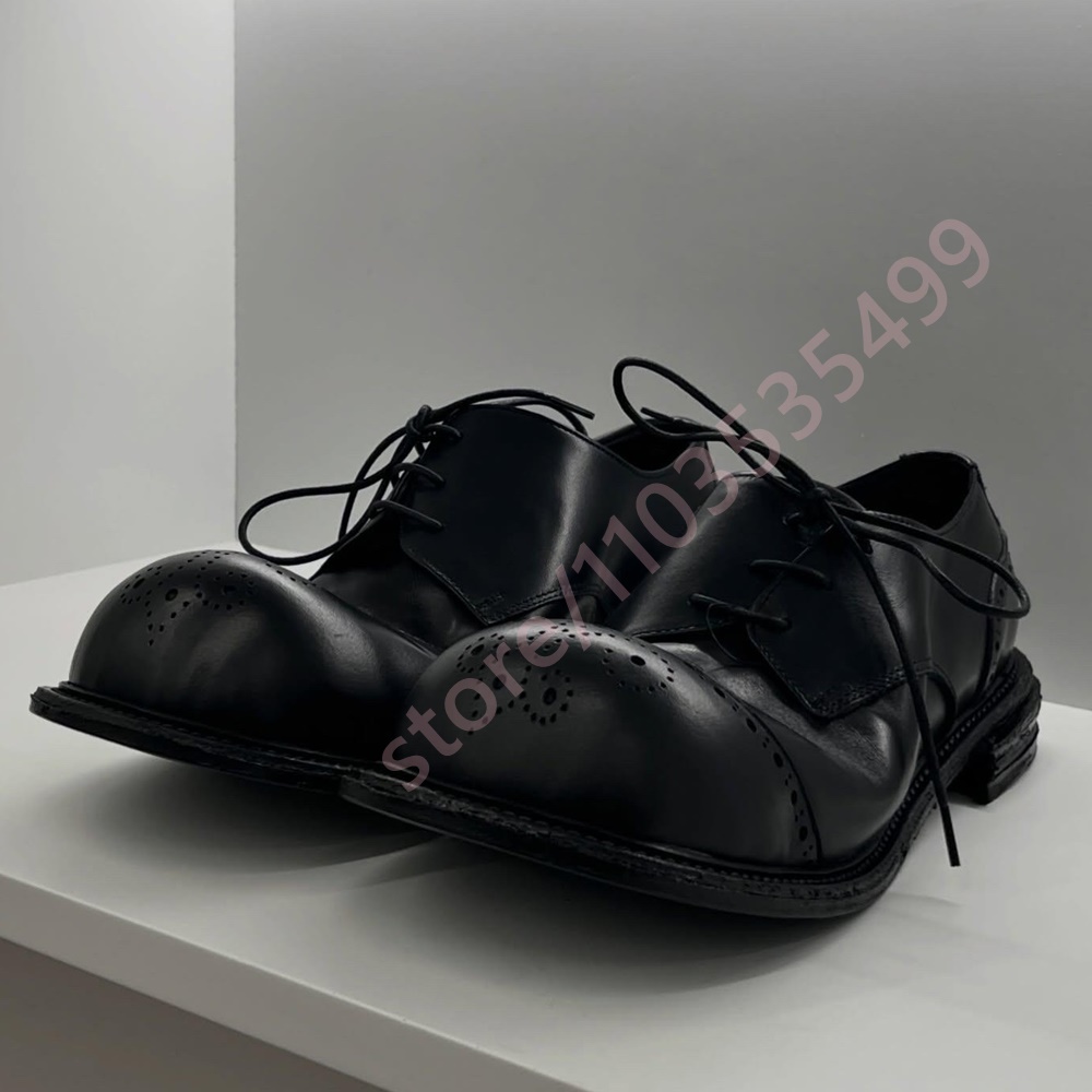 Formal Women Daily Wear Shoes - ヴィンテージ2026ブラックレザーダービーシューズ メンズ レディース レースアップ パンチング加工 トゥキャップ
