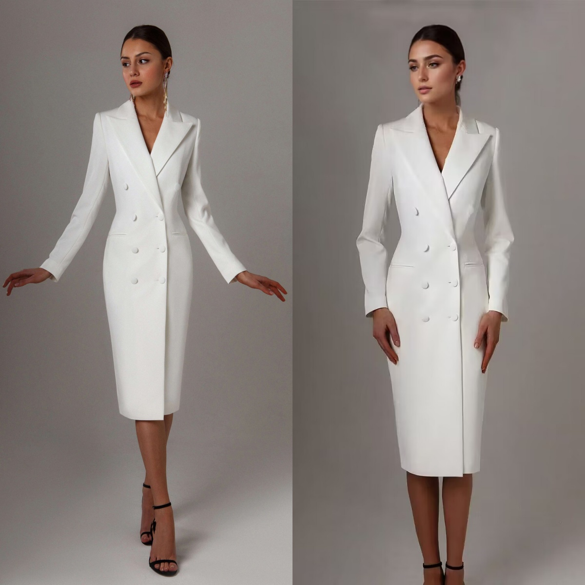 Women Formal Wear M&S - 女性用にカスタマイズされたダブルブレストスーツ,白いロングジャケット,女性用フォーマルウェア,プロムとイブニングゲスト用,カスタムメイド