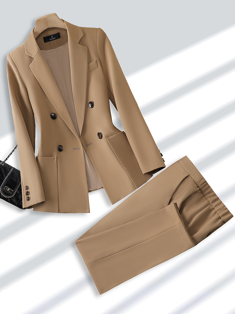 Women Formal Wear Office - 女性のためのブレザーとズボンのスーツ、オフィス、ビジネス、仕事のためのフォーマルなパンツスーツ、女性のファッション、ベージュ、黒、カーキ、ポケット付き2ピースセット