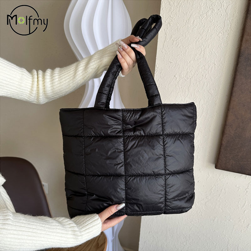 Shoulder Bag Structured - 女性用キルティングショルダーバッグ,大容量,雲の形,ショッピングバッグ,冬
