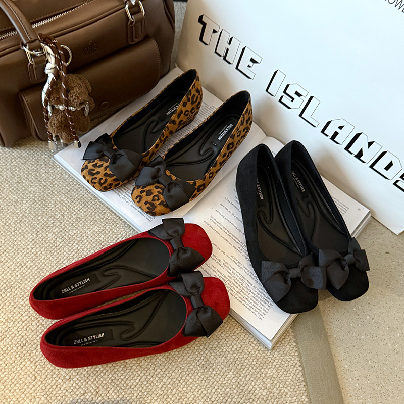 Formal Women Daily Wear Shoes - 女性用マルチカラースエードバレエフラットシューズ、ボウディテールとスクエアトゥが特徴で快適、カジュアルにもフォーマルにも使えるデイリーウェアシューズ