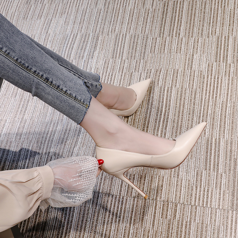 Formal Women Daily Wear Shoes - 女性用ヌードサテンポインテッドトゥスティレットパンプス、エレガントな細いハイヒール、スリッポンフォーマルドレスシューズ、オフィス、結婚式、パーティー、普段着に。