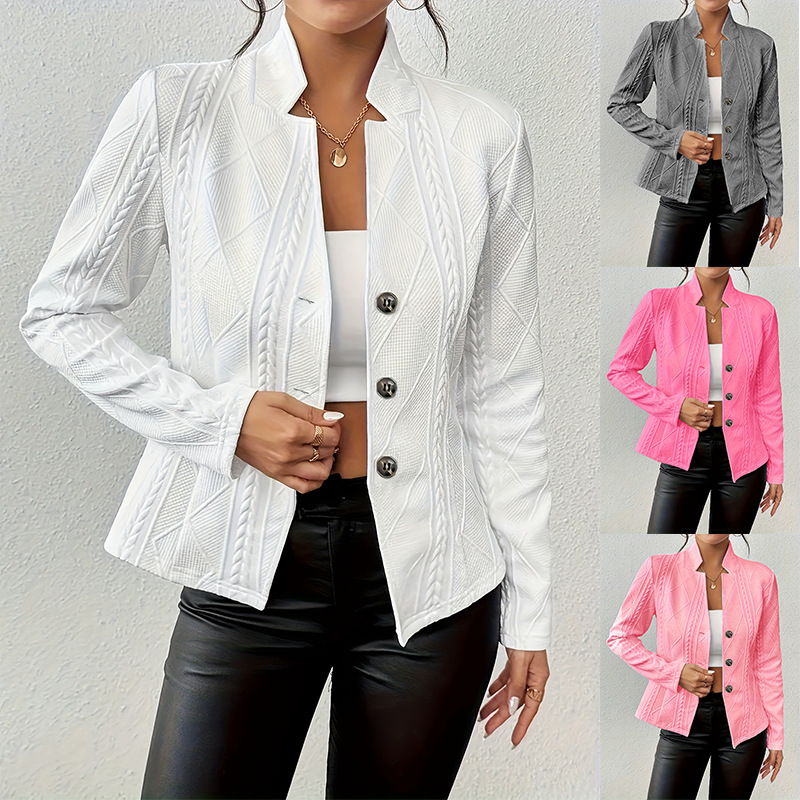 秋冬新作 レディース テクスチャードボタンフロントブレザー  - Women Formal Wear Stitching のレビューと価格