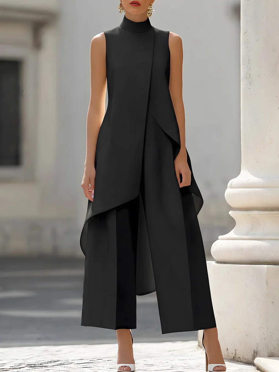 ノースリーブハイネックアシンメトリーレイヤードワイドレッグジ - Women Formal Wear Office のレビューと価格