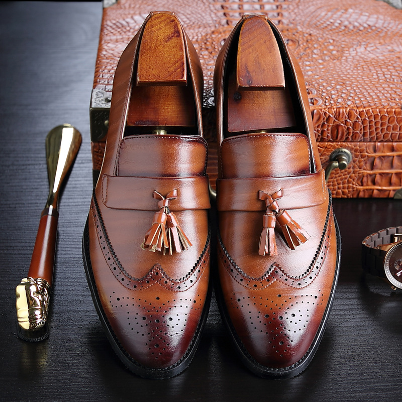 クラシックなメンズレザータッセルローファー、手作りのスリッポ - Formal Women Daily Wear Shoes のレビューと価格