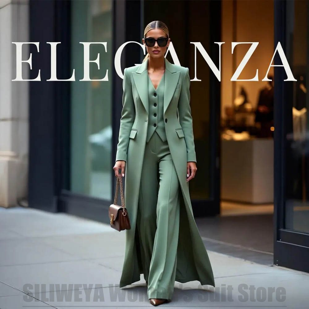 シックなレディーススーツ3点セット、ピークドラペル、ワンボタ - Women Formal Wear Office のレビューと価格