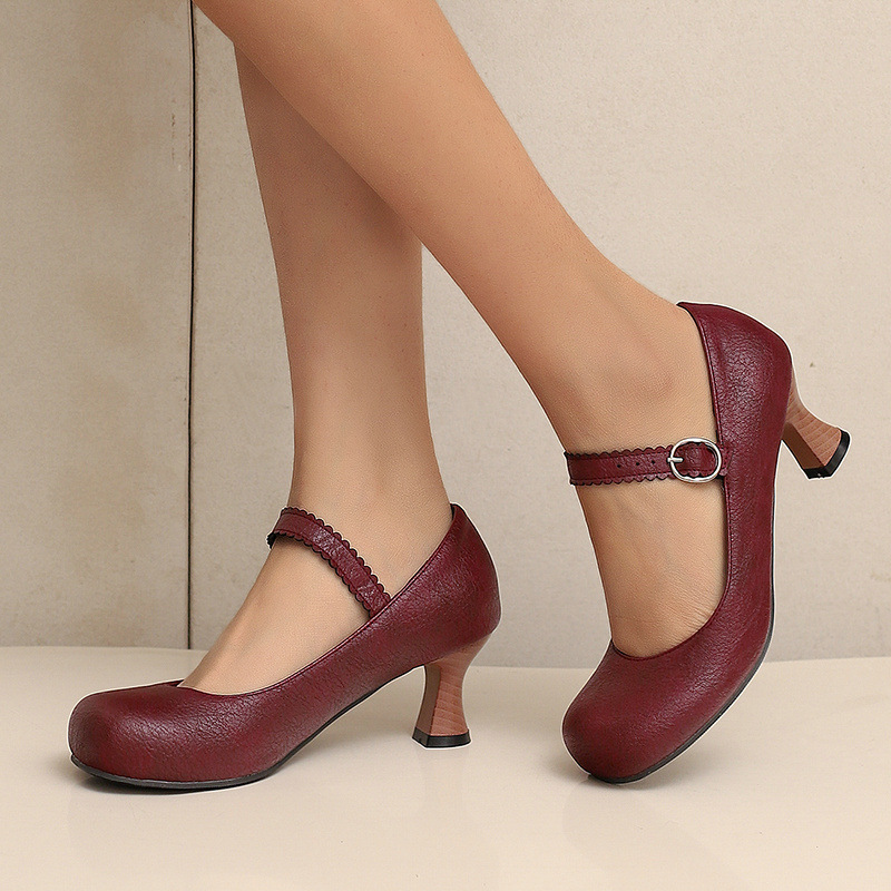 女性レトロメリージェーンパンプスラウンドトゥキトゥンヒールバ - Formal Women Daily Wear Shoes のレビューと価格