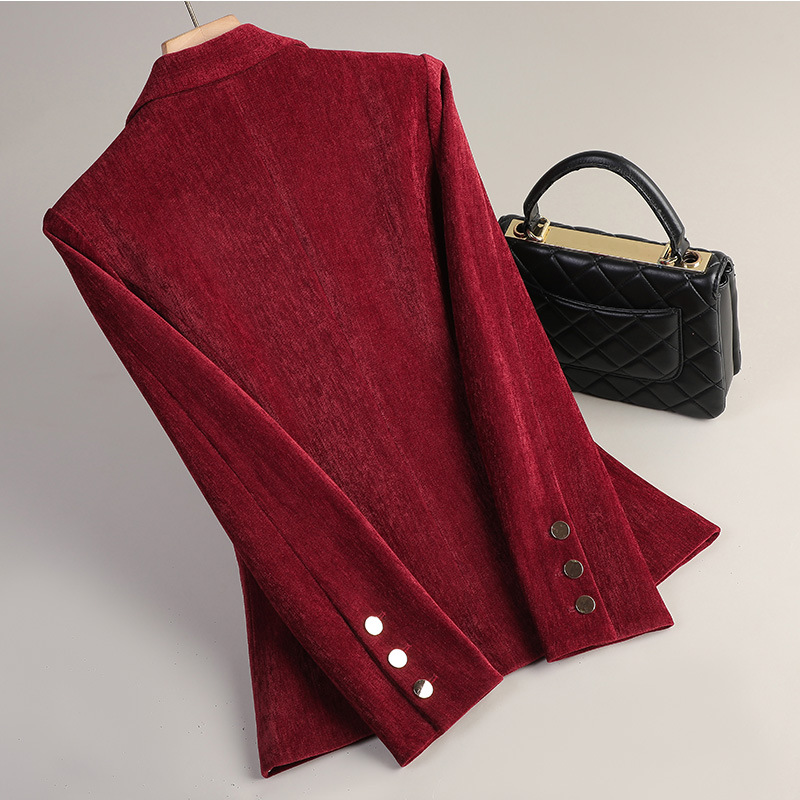 イエローゴールドベルベットブレザー女性秋冬カジュアルスーツフ - Women Formal Wear Office のレビューと価格