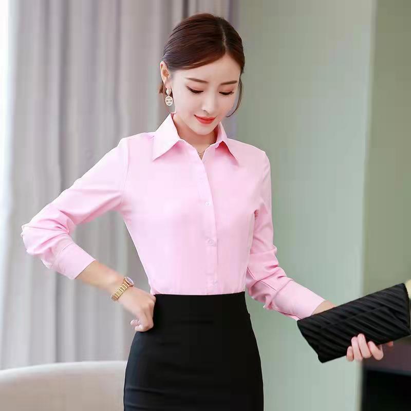 韓国スリムブラックホワイトブラウス女性長袖ワークシャツオフィ - Women Formal Wear Office のレビューと価格