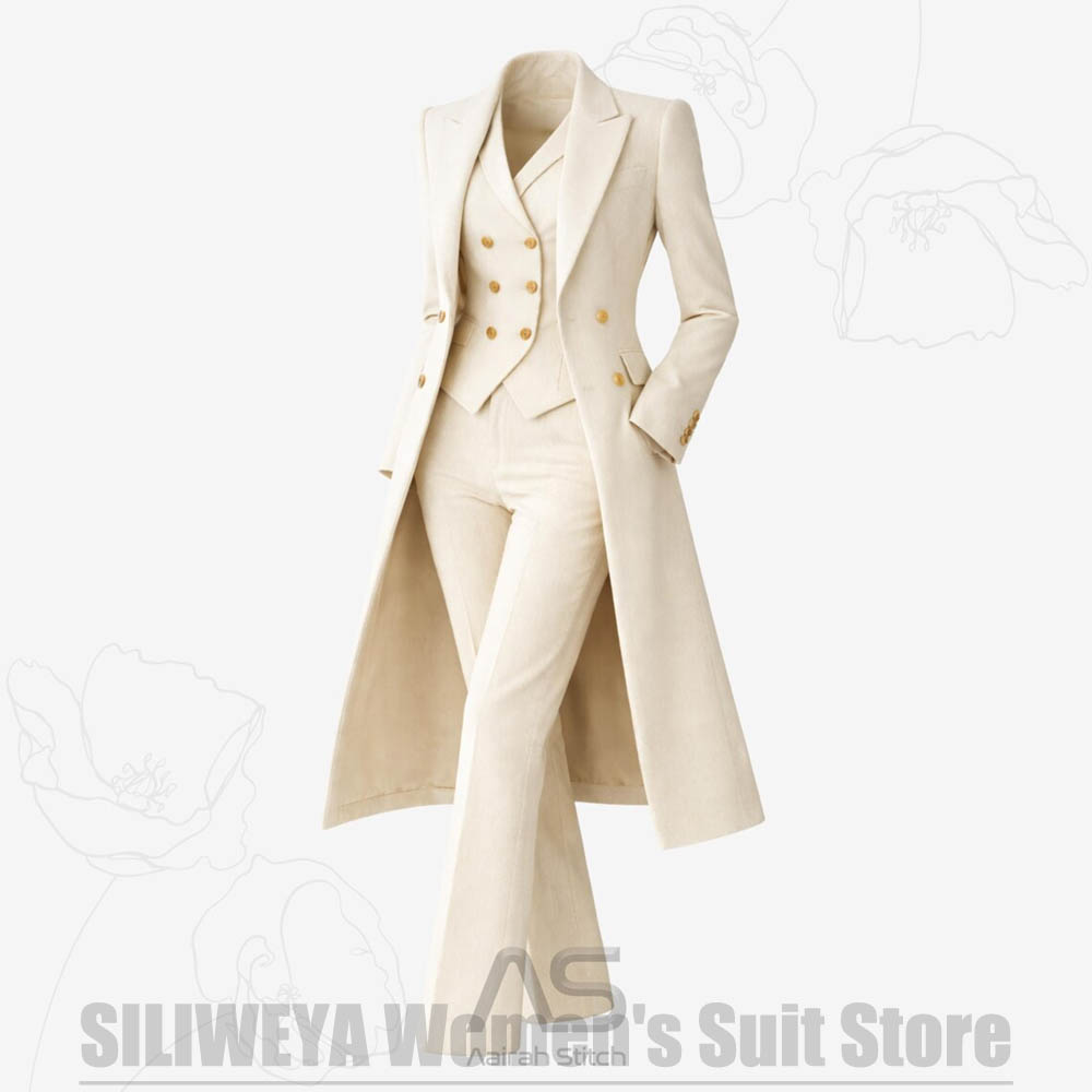 レディーススーツ 3ピース ダブルブレスト ロングコート ベ - Women Formal Wear Office のレビューと価格