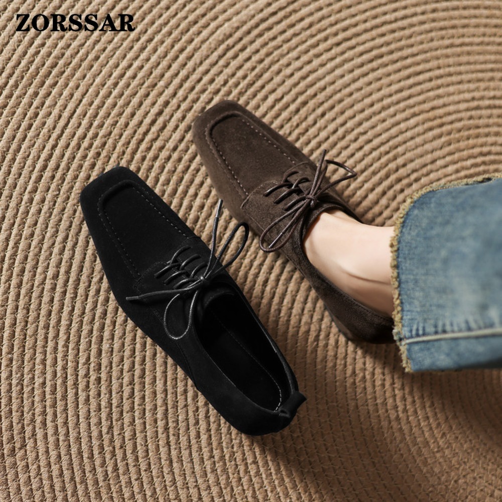レディース ブラウン スエード スクエアトゥ レースアップ  - Formal Women Daily Wear Shoes のレビューと価格