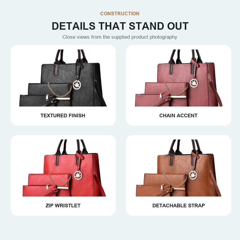 レディース3点ハンドバッグセット 大容量トートバッグ ショル - Shoulder Bag Structured のレビューと価格