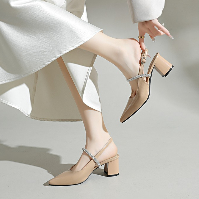 レディース スクエアトゥ ラインストーン アンクルストラップ - Formal Women Daily Wear Shoes のレビューと価格