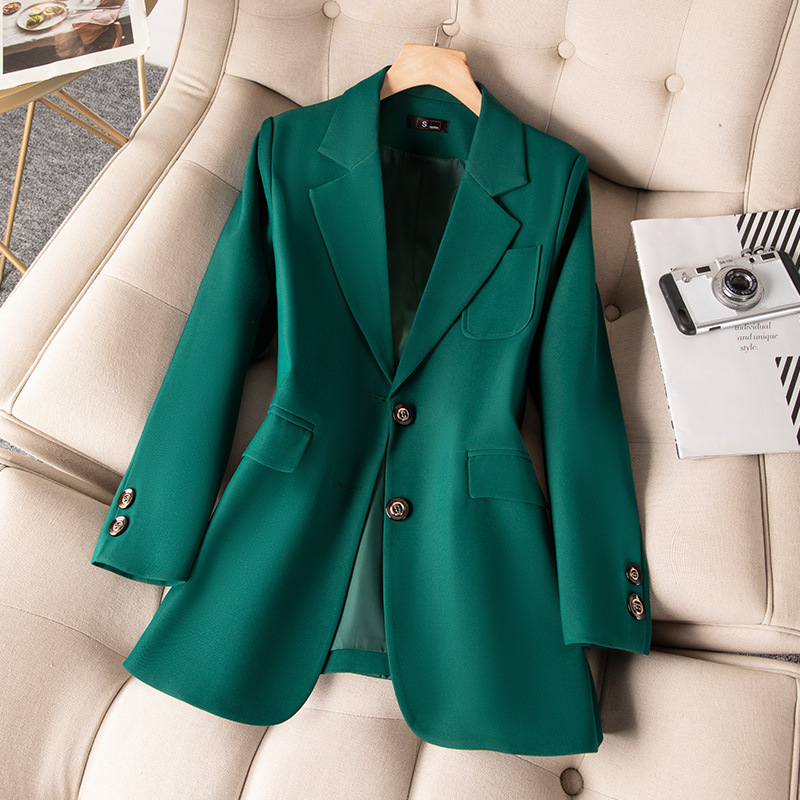 女性用長袖シングルブレストジャケット,フォーマルコート,青, - Women Formal Wear Office のレビューと価格